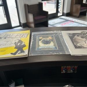 Framed Pug Art Prints and Book- Blue and Black Accent Home Decor